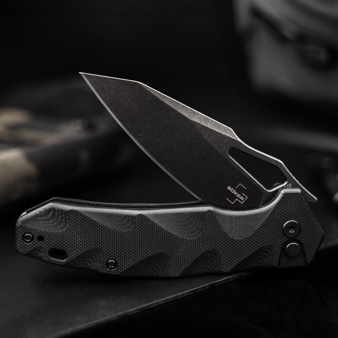 Boker Plus Kirke 3.39" Nitro-V Black G10 Button-Lock Folding Knife by Alessandra De Santis 01BO636
