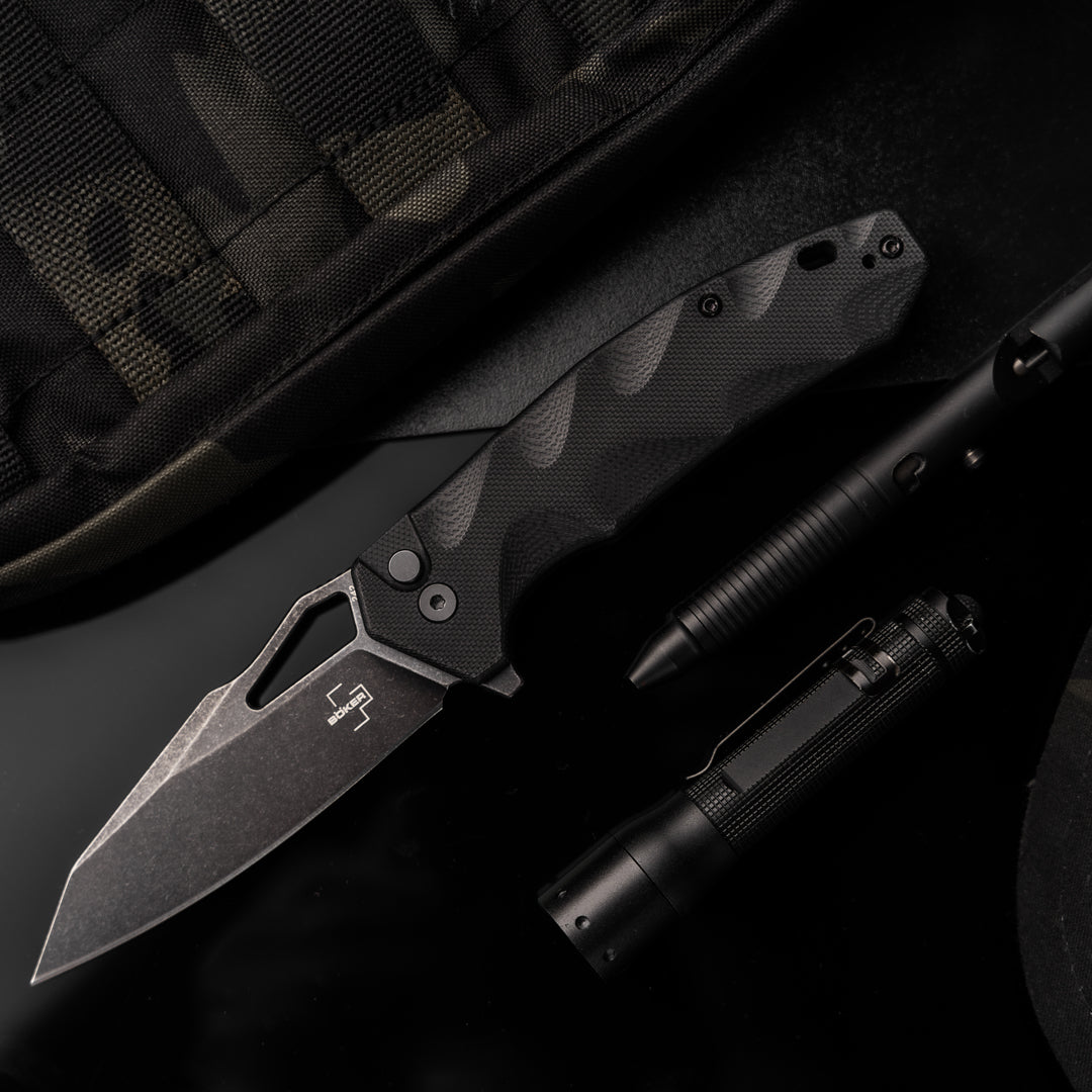 Boker Plus Kirke 3.39" Nitro-V Black G10 Button-Lock Folding Knife by Alessandra De Santis 01BO636