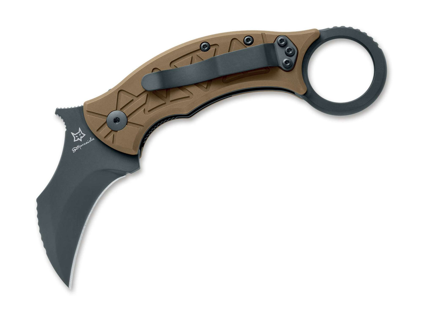 Fox Tribal K 3.03" Black M390 Bronze Titanium Folding Karambit Knife by Doug Marcaida FX-802 TiPVD