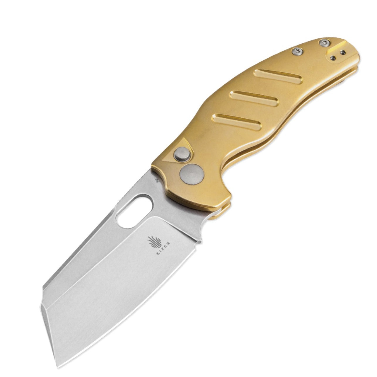 Kizer Sheepdog C01C 3.29" 3V Button-Lock Brass Folding Knife V4488BC2