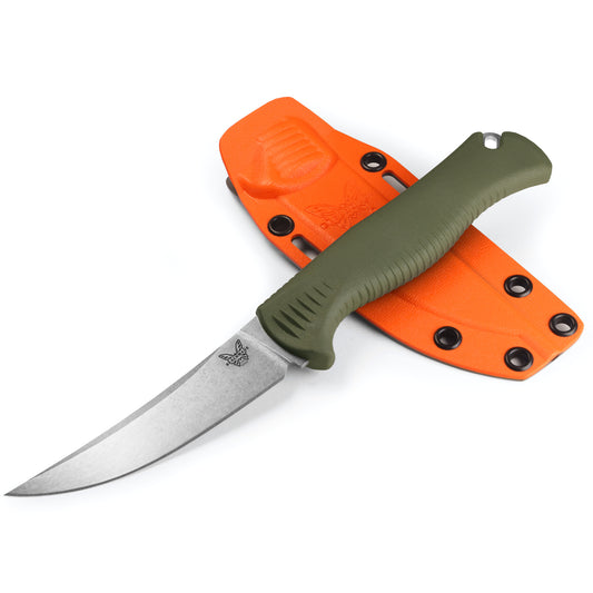 Benchmade 15505 Meatcrafter 4" CPM-154 Dark Olive Fixed Blade Knife with Santoprene Handle and Boltaron Sheath