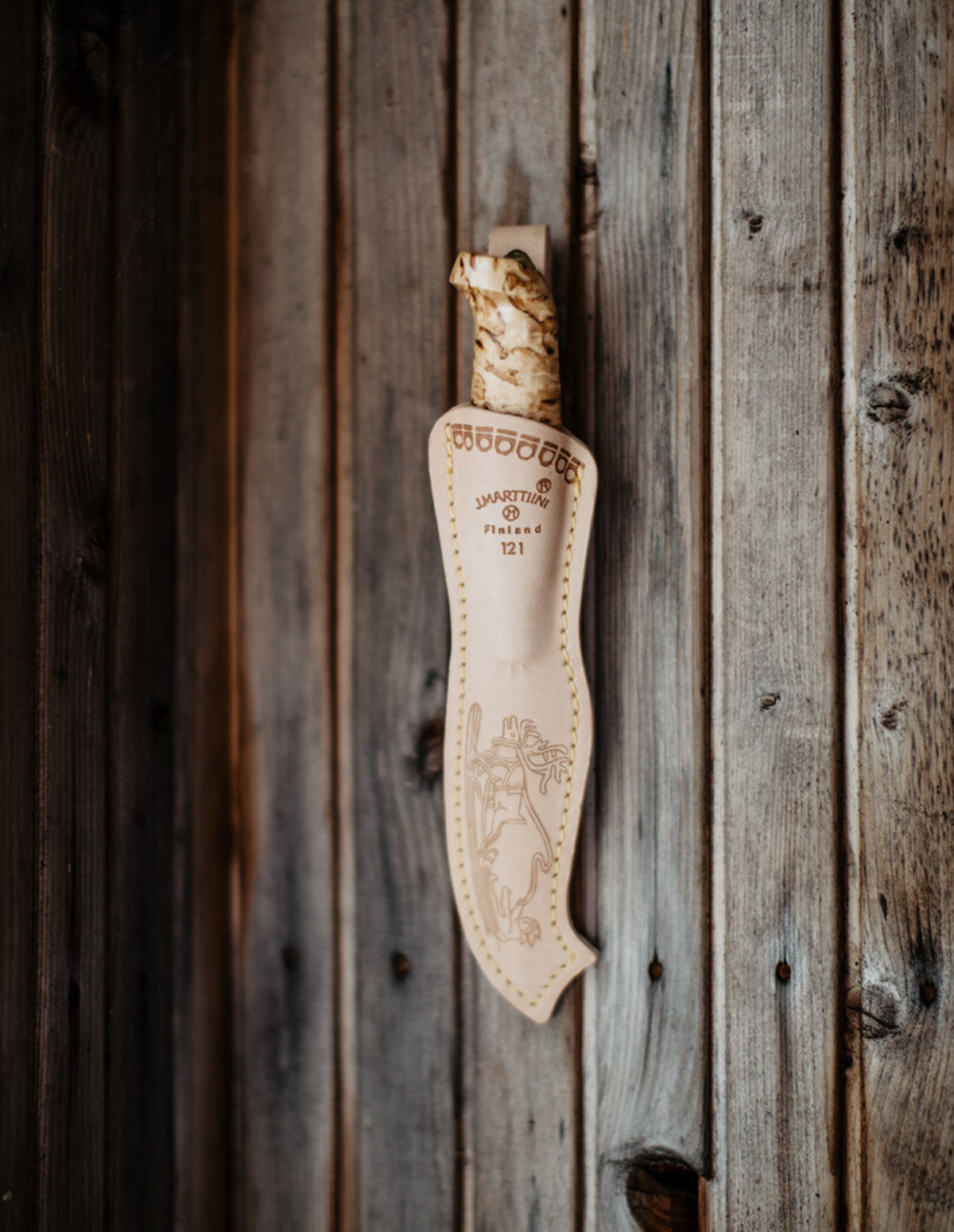 Marttiini Lynx 121 3.93" Curly Birch Puukko Knife with Leather Sheath