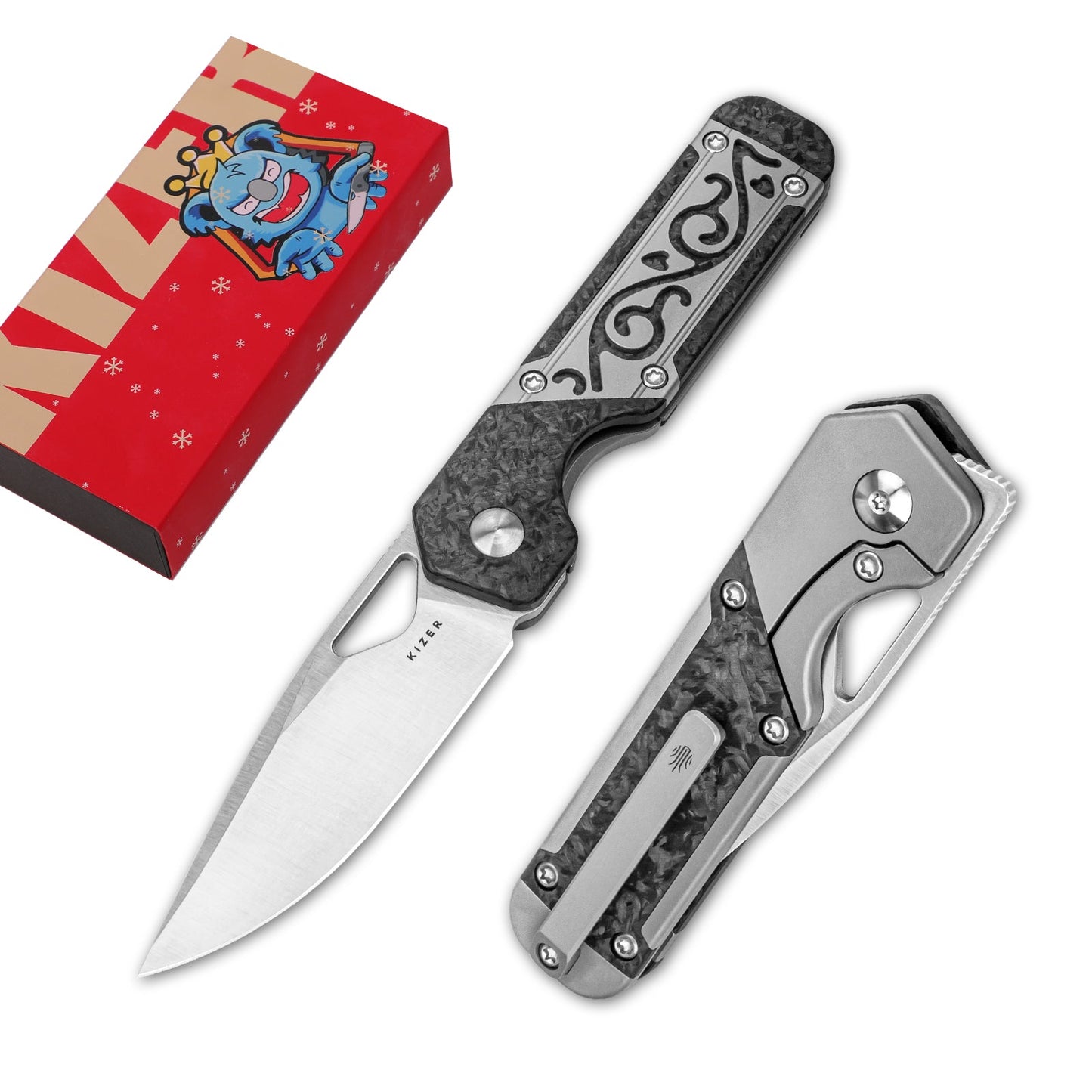 Kizer Mini Militaw 2.82" S45VN Titanium Carbon Fiber Folding Knife Ki3634SA4