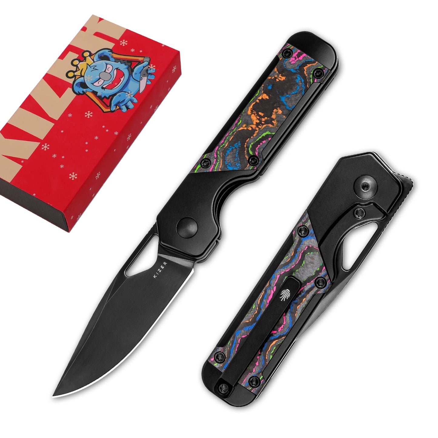 Kizer Mini Militaw 2.82" M390 DLC Titanium Camo 80's Carbon Fiber Folding Knife Ki3634SA1