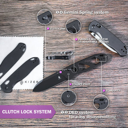 Kizer Drop Bear Clutch-Lock 2.97" 154CM Gunmetal Aluminum Folding Knife V3619C1
