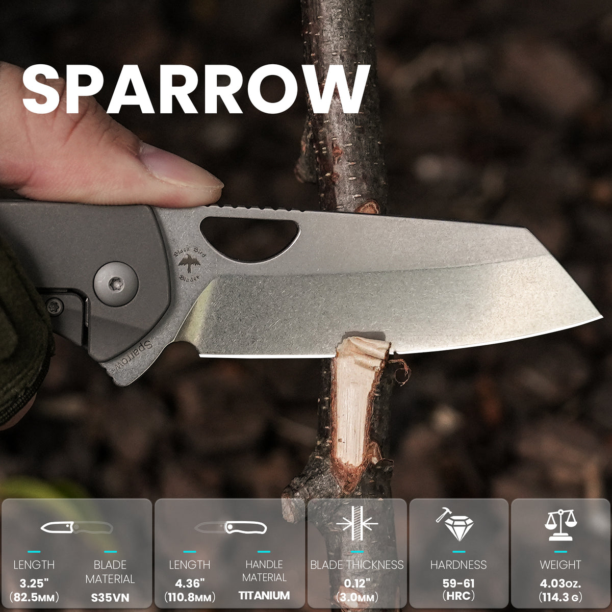 Kizer Sparrow 3.27" S35VN Sheepsfoot Titanium Folding Knife by Vincent Rizzo Ki3628A1