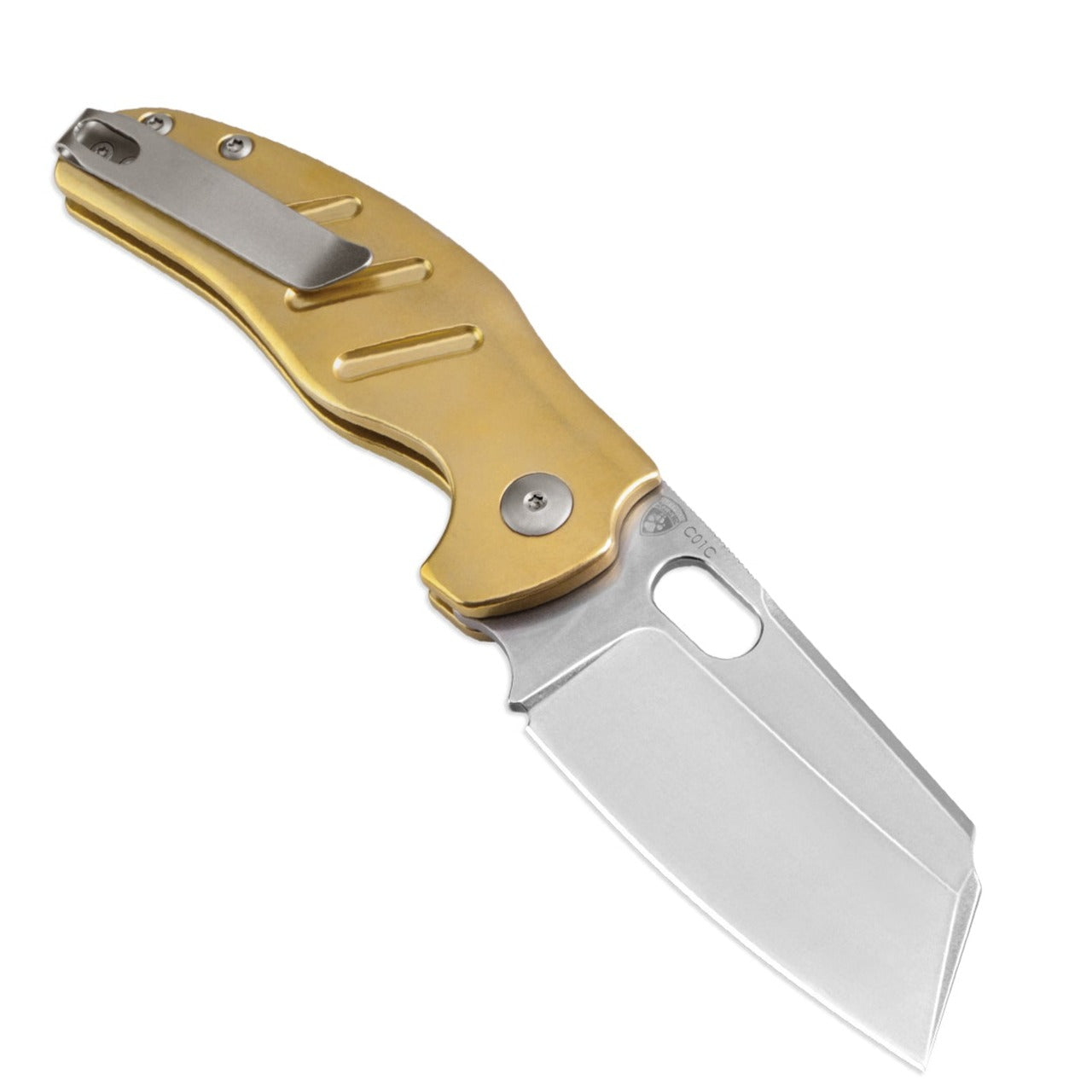 Kizer Sheepdog C01C 3.29" 3V Button-Lock Brass Folding Knife V4488BC2