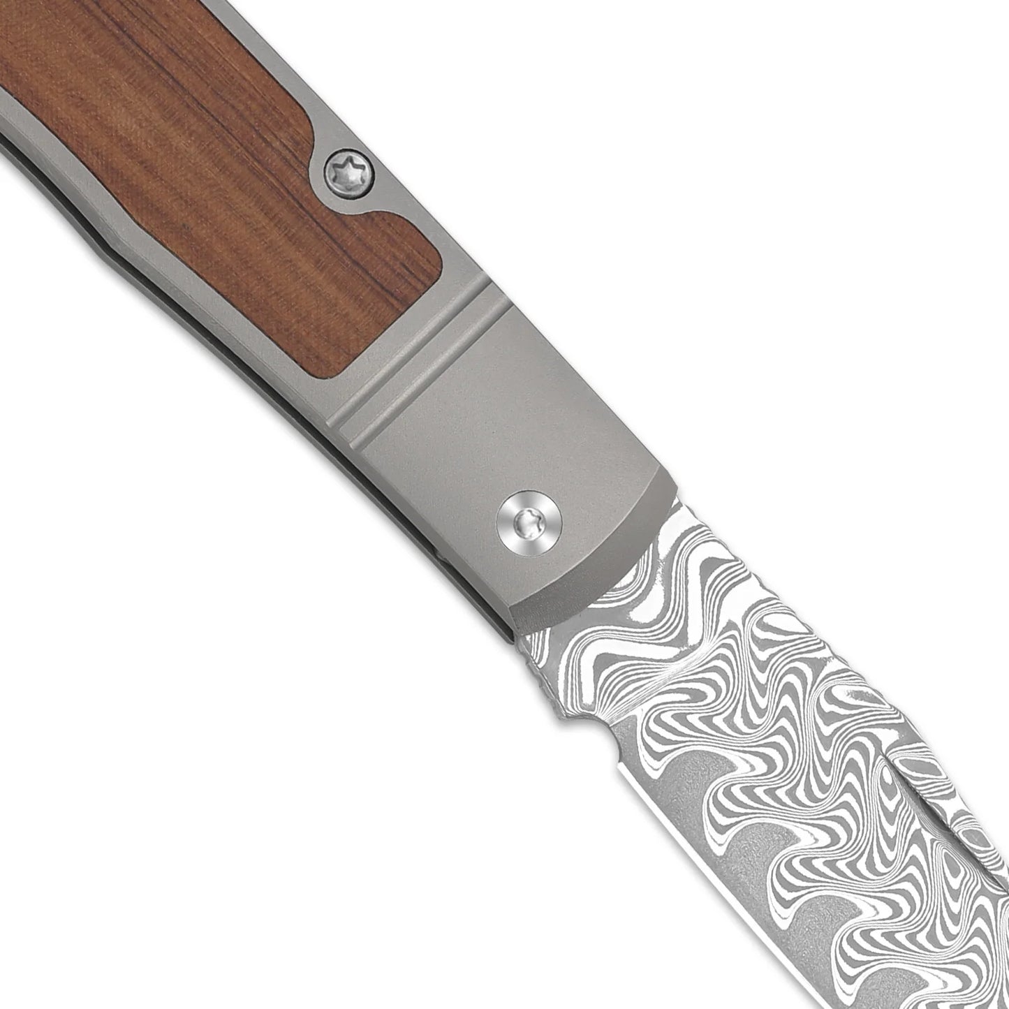 Kizer Trestle 2.9" Damascus Mkuruti Wood Titanium Folding Knife V3761A2