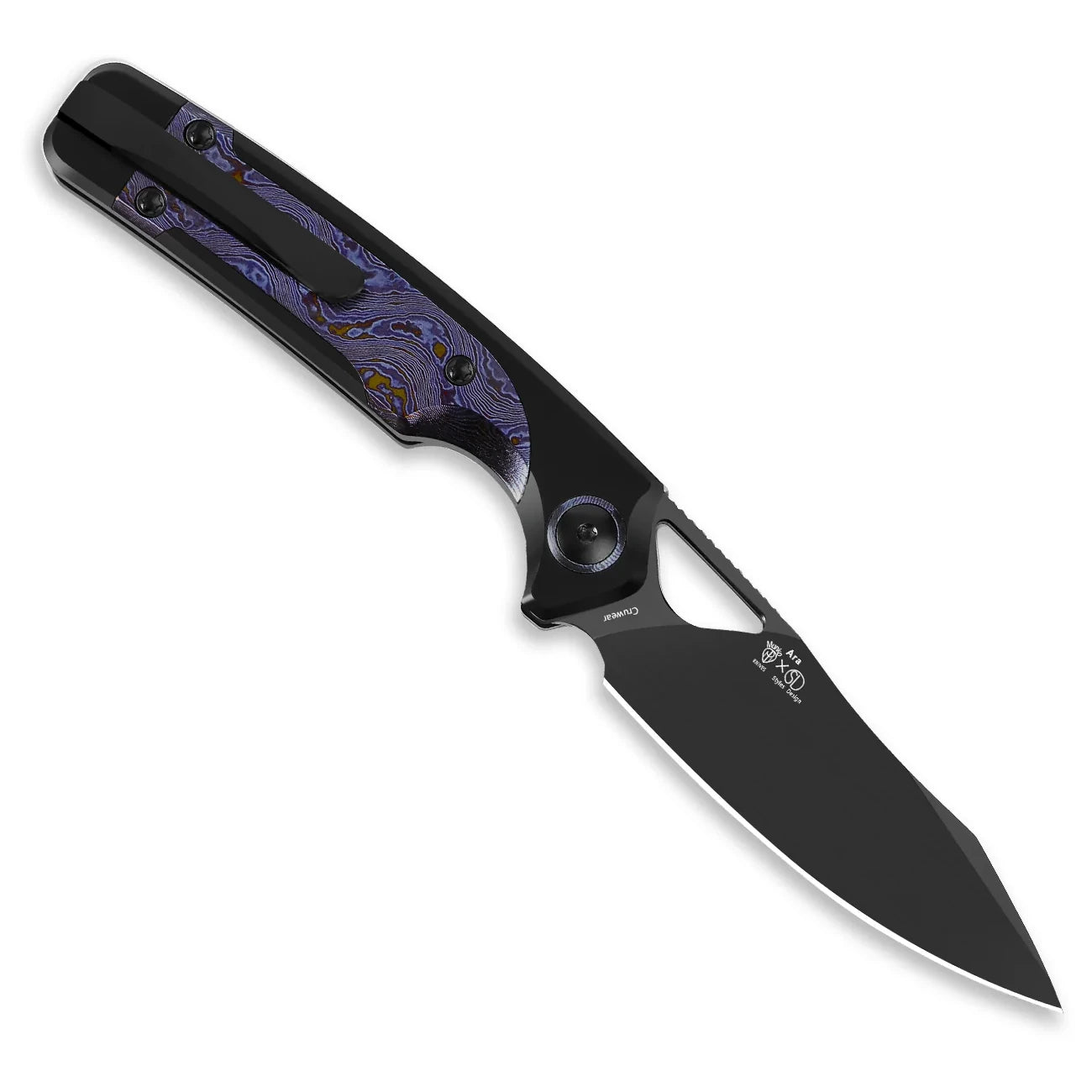 Kizer Ara 3.09" CPM Cruwear DLC Black Titanium Purple Timascus Folding Knife by Jonathan Styles x Paul Munko Ki3729A4