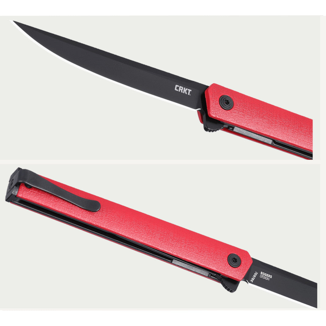 CRKT CEO Flipper Red/Black 3.35" AUS8 IKBS Folding Knife - Richard Rogers Design - 7097RK