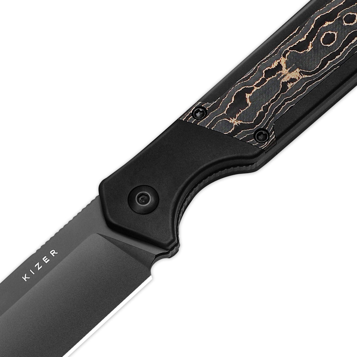 Kizer Militaw Fixed Blade 3.85" S35VN Aluminium Gold Camo Fat Carbon Knife 1067A1