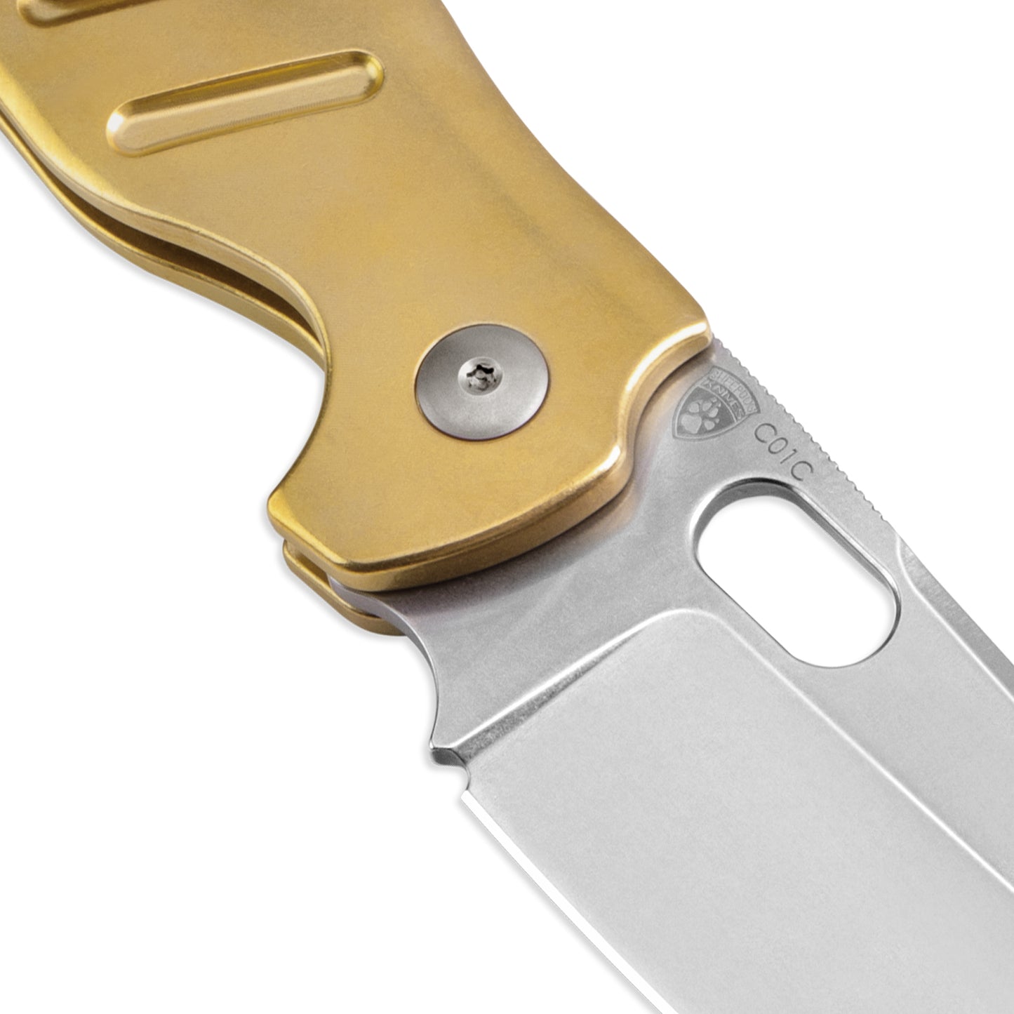 Kizer Sheepdog C01C 3.29" 3V Button-Lock Brass Folding Knife V4488BC2