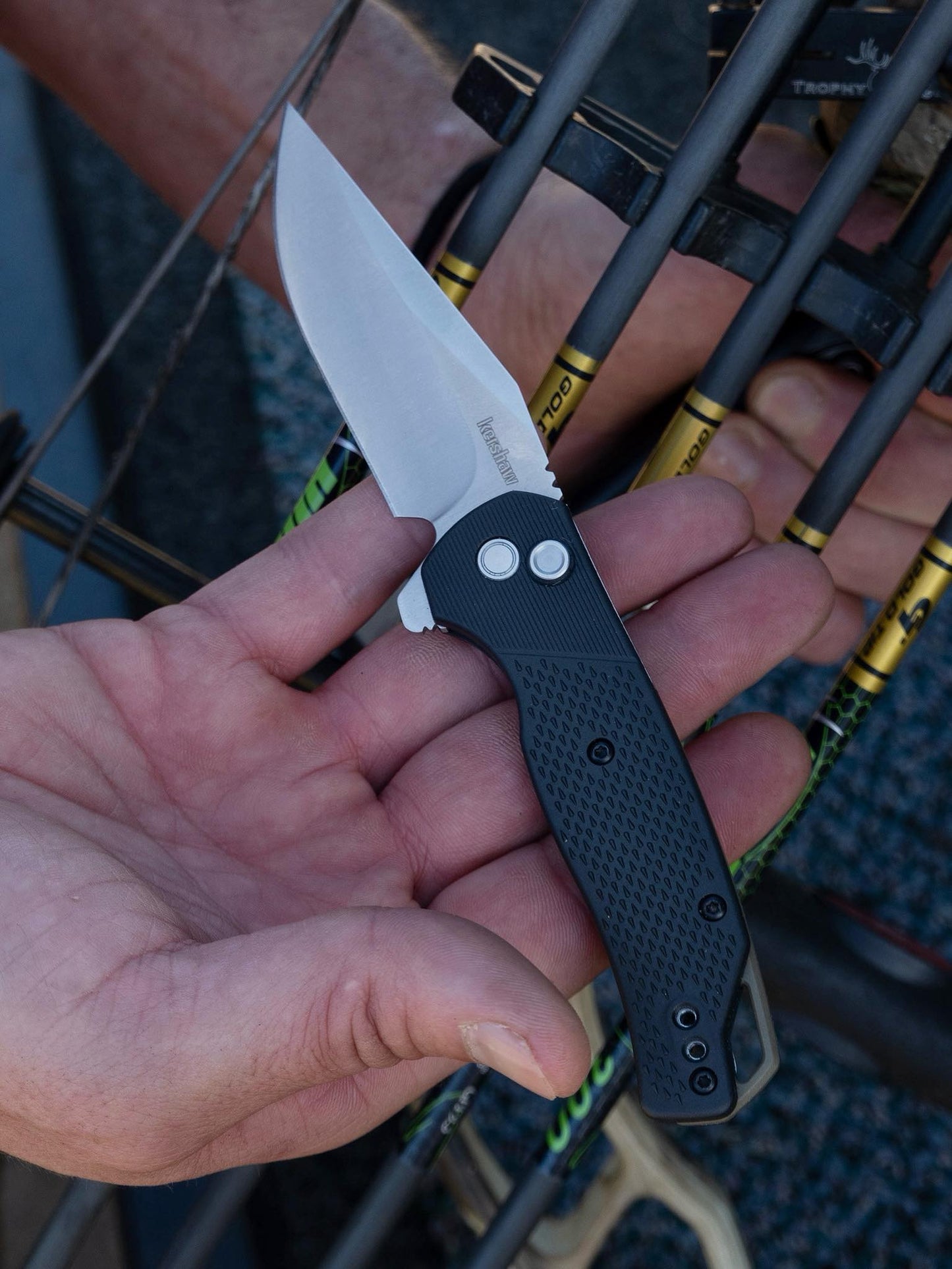 Kershaw Runoff 3.1" 8Cr13MoV Button-Lock KVT Black GFN Folding Knife 1429