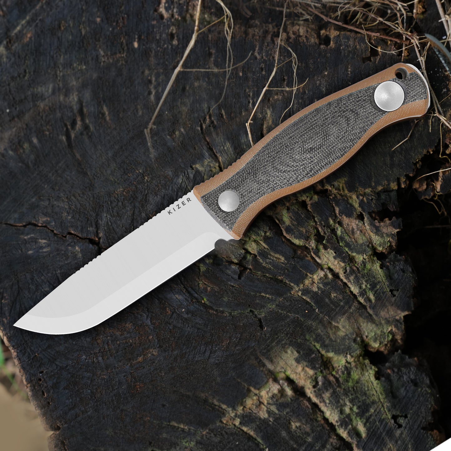 Kizer Polaris 4.23" AEB-L Scandi Grind Black/Brown Micarta G10 Fixed Blade Knife 1100A1
