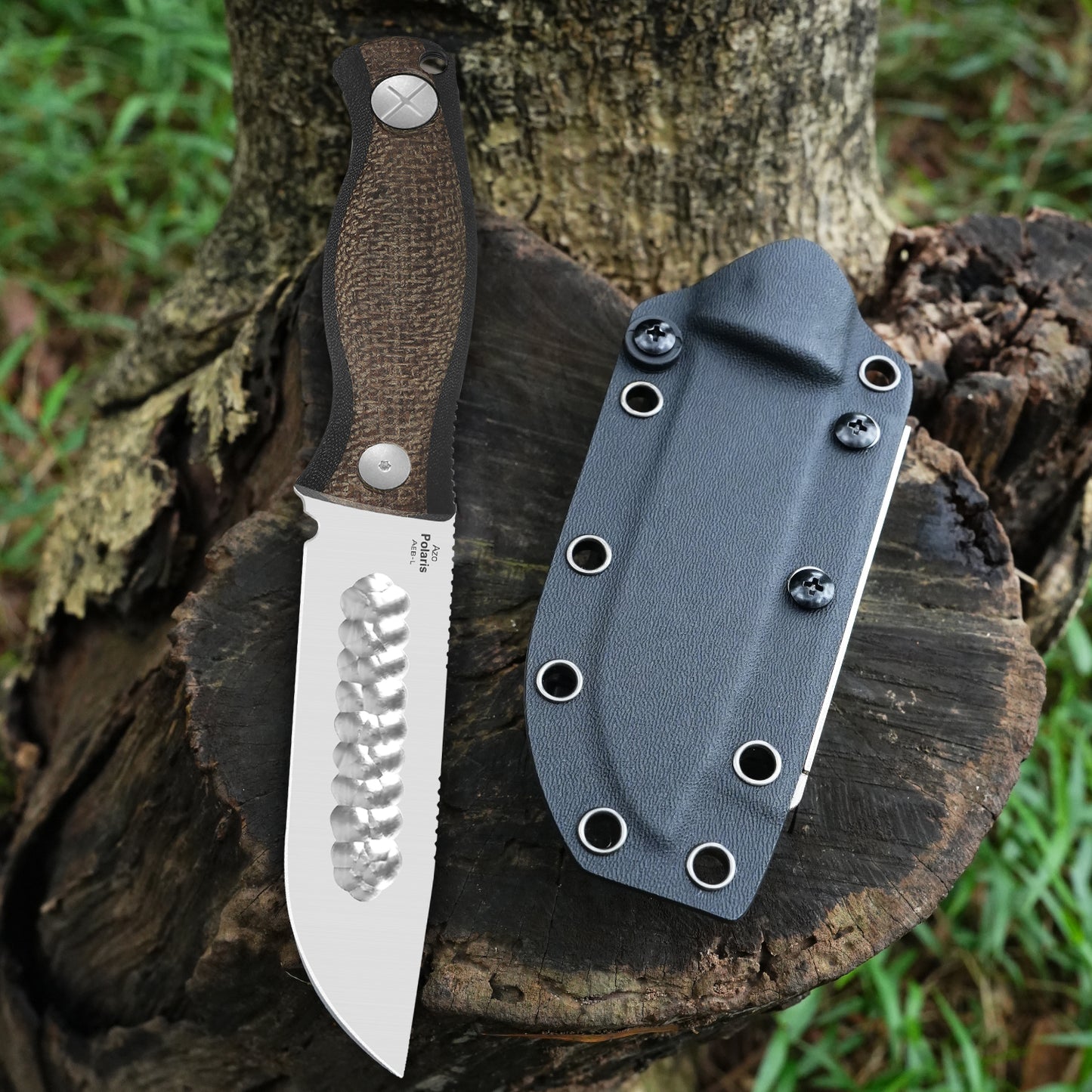 Kizer Polaris 4.23" AEB-L Yakut Chisel Grind Brown/Black Burlap Micarta G10 Fixed Blade Knife 1100A3
