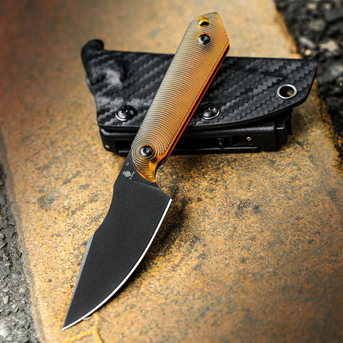 Kizer Harpoon Mini 3" Black 3V PEI Ultem Fixed Blade Knife by Maverick Customs 1040S5