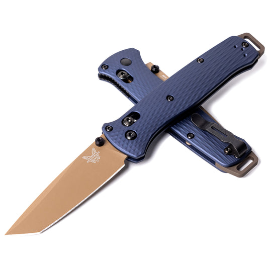 Benchmade 537FE-02 Bailout 3.38" CPM-M4 FDE Tanto Folding Knife with Crater Blue Aluminum Handle