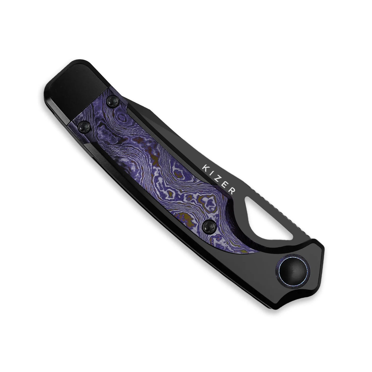 Kizer Ara 3.09" CPM Cruwear DLC Black Titanium Purple Timascus Folding Knife by Jonathan Styles x Paul Munko Ki3729A4