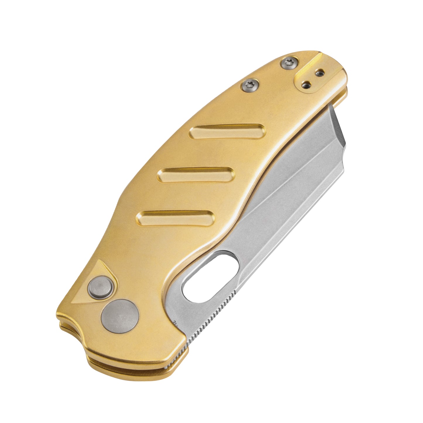 Kizer Sheepdog C01C 3.29" 3V Button-Lock Brass Folding Knife V4488BC2