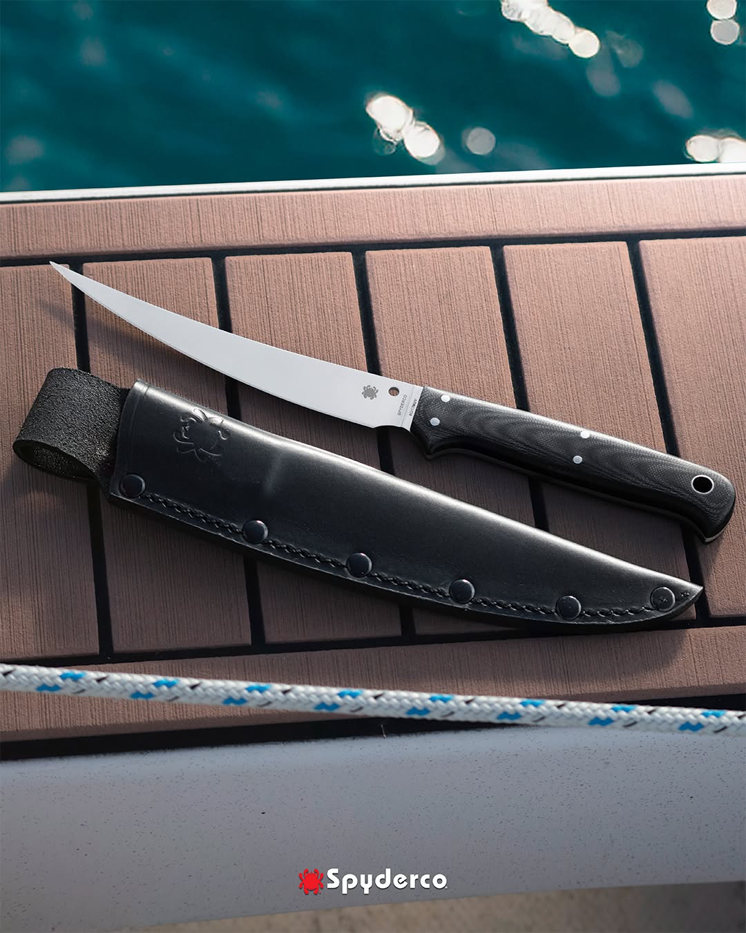 Spyderco Shelter Cove 5.78" 8Cr17MoV Black G10 Fillet Knife with Leather Sheath FB52GP