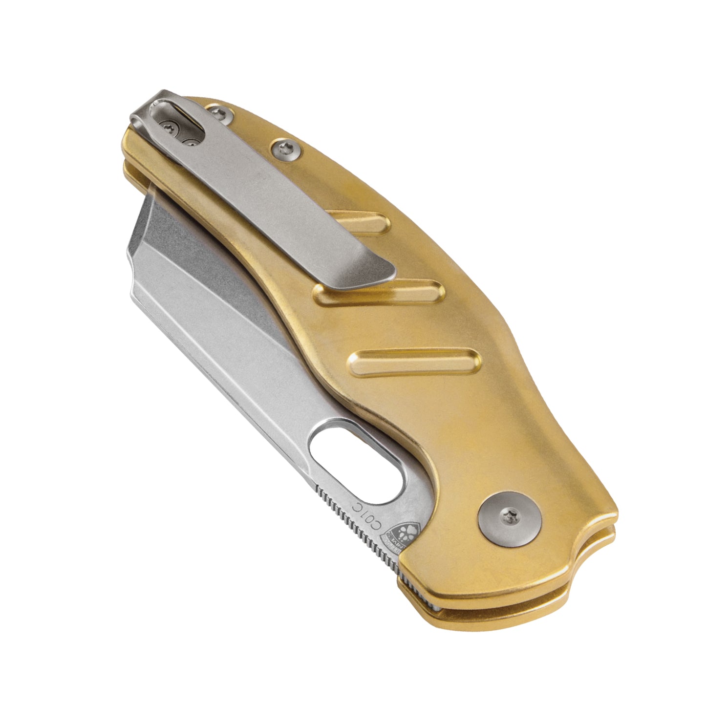 Kizer Sheepdog C01C 3.29" 3V Button-Lock Brass Folding Knife V4488BC2