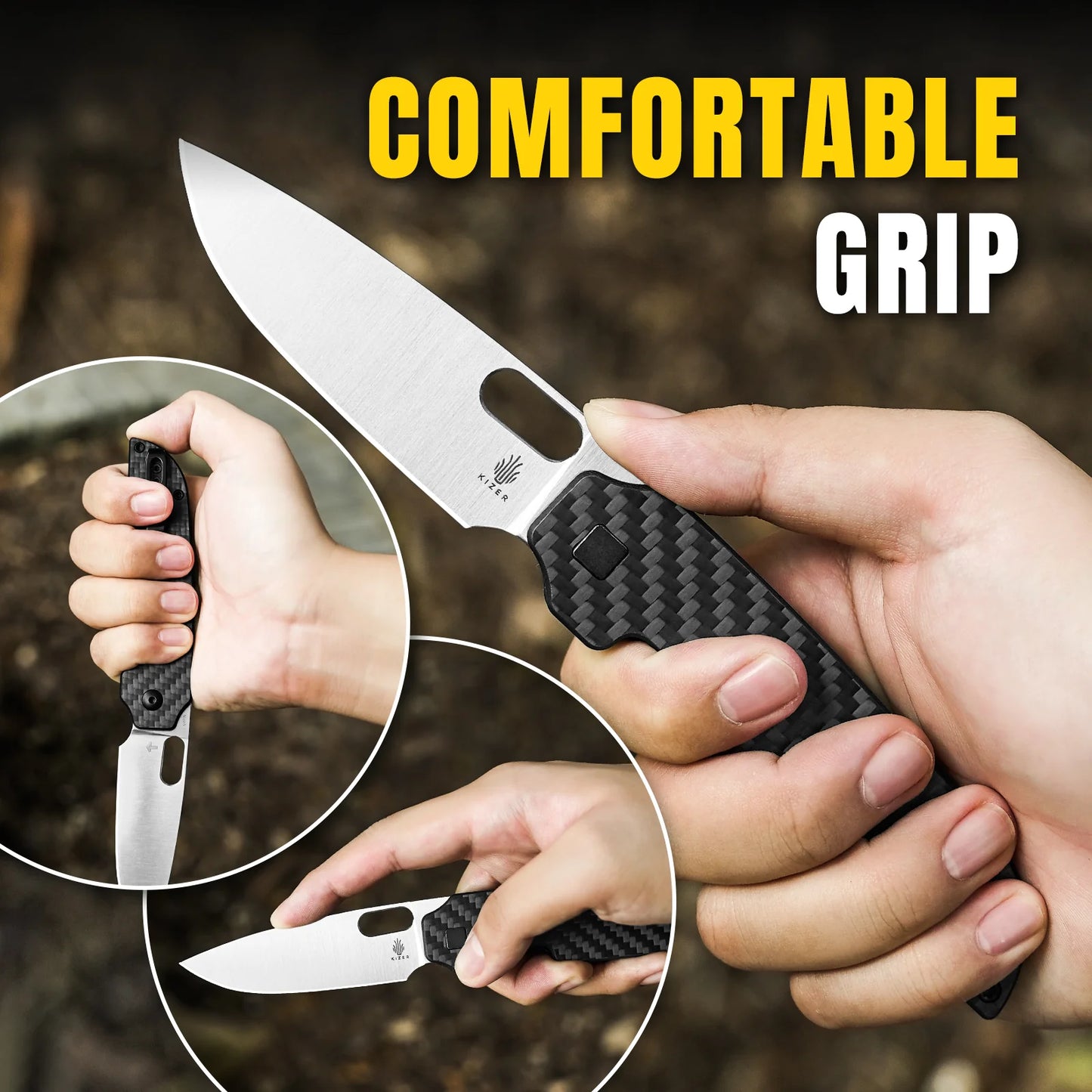 Kizer Varatas 3.24" Nitro-V G10 Carbon Fiber Folding Knife V3637A2