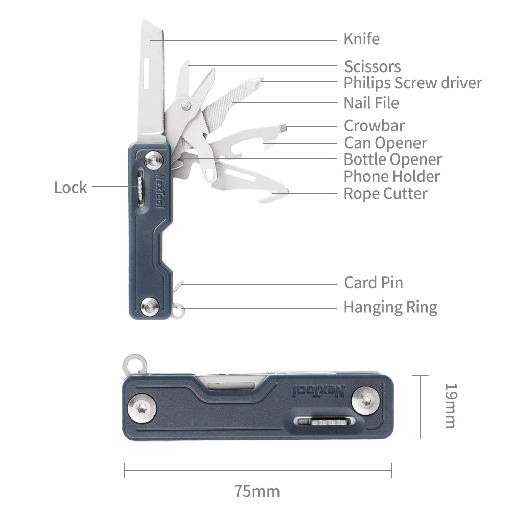 NexTool Compact Multi-Tool Knife with 10 Functions Black