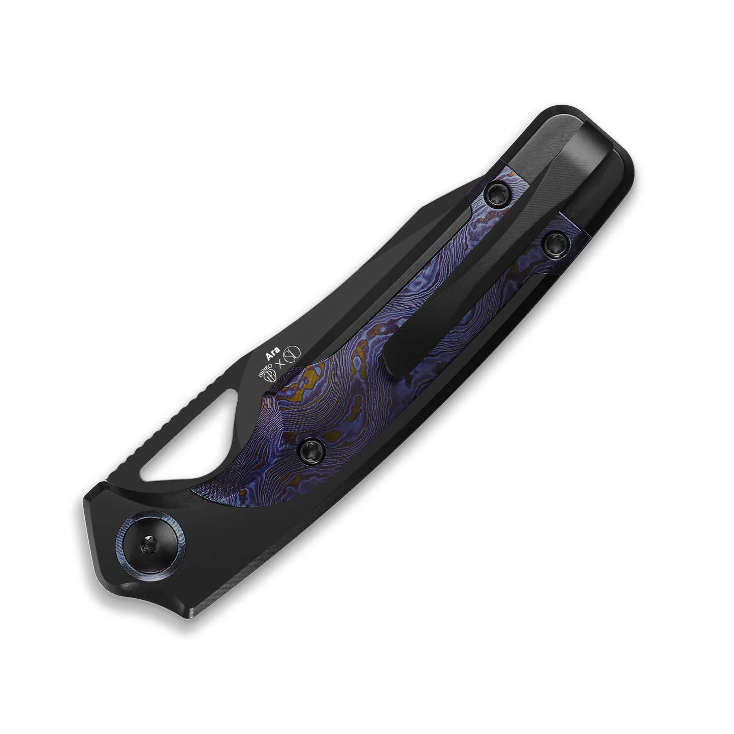 Kizer Ara 3.09" CPM Cruwear DLC Black Titanium Purple Timascus Folding Knife by Jonathan Styles x Paul Munko Ki3729A4