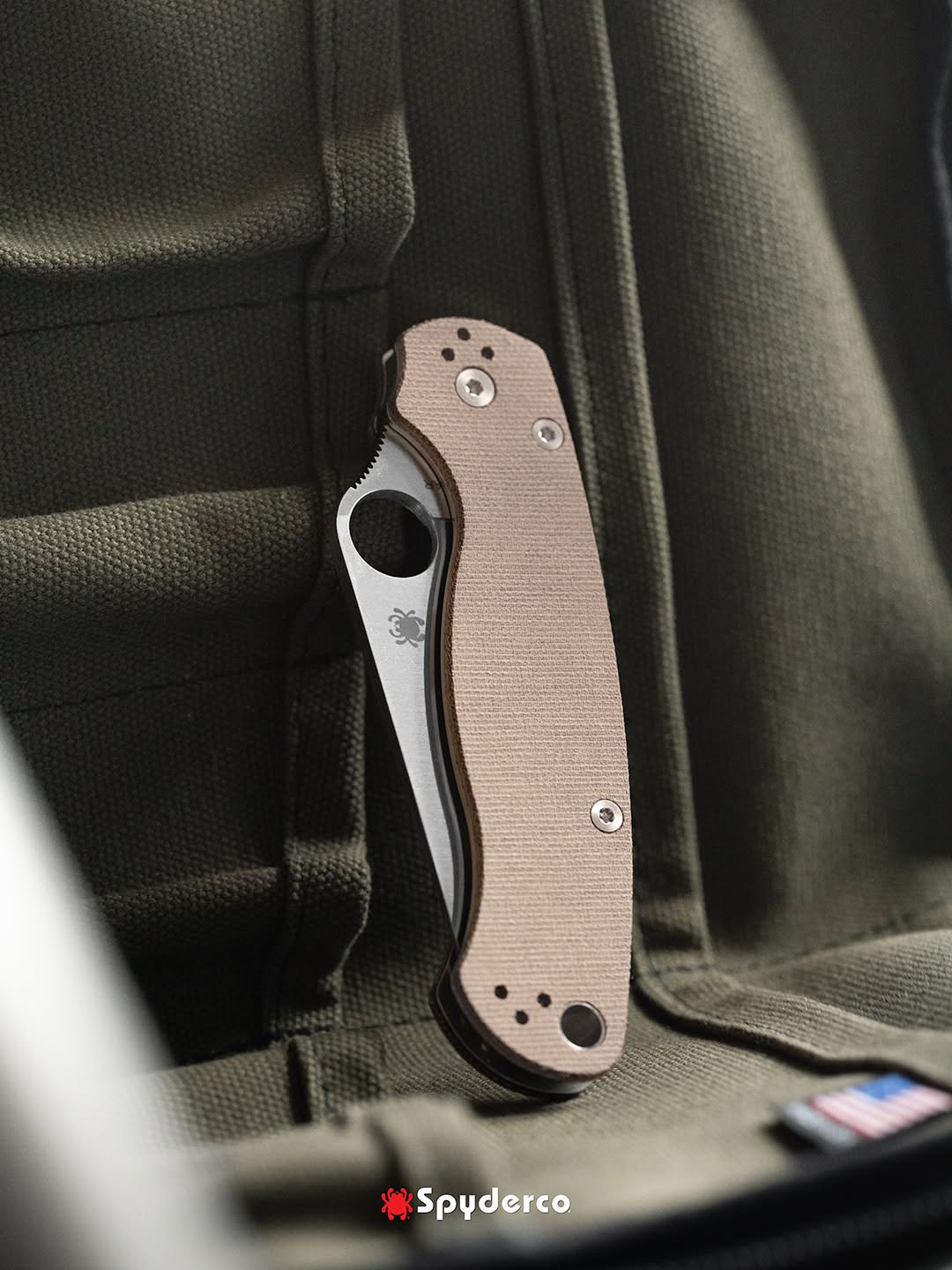 Spyderco ParaMilitary 2 3.47" CPM Cru-Wear Brown Canvas Micarta Folding Knife C81MPCW2