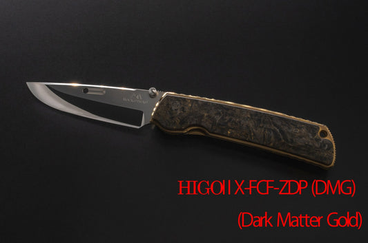 Rockstead HIGO II X-FCF-ZDP (DMG) 3.5" Polished ZDP189 Folding Knife with Dark Matter Gold Carbon Fiber Titanium Handle