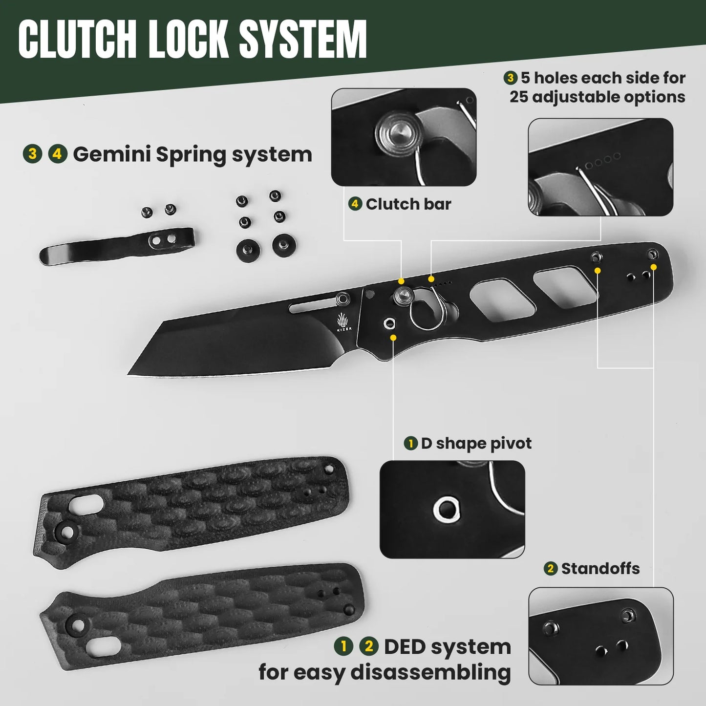 Kizer Task Clutch-Lock 3.04" 154CM Black G10 Folding Knife V3641C2