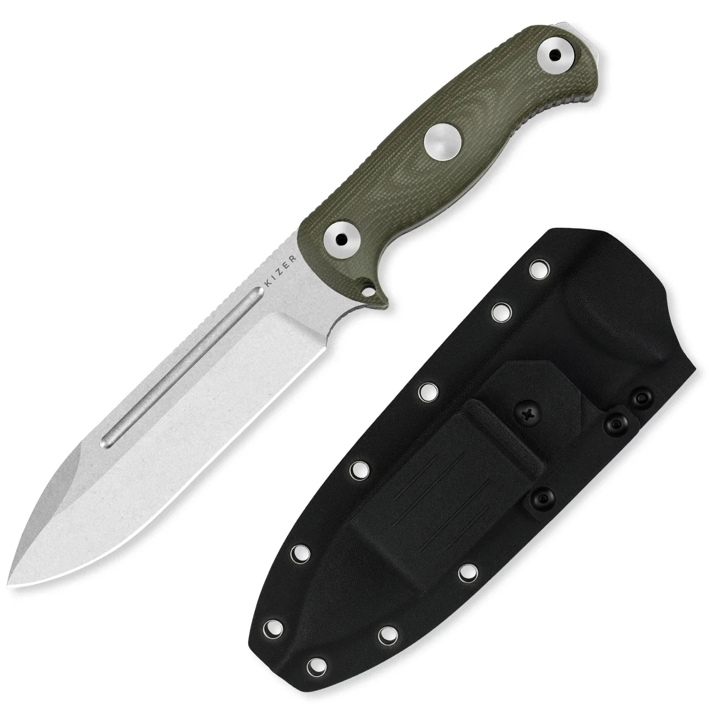 Kizer Drop Bear Fix 7 6.51" AEB-L Green Micarta Fixed Blade Knife 1103A1