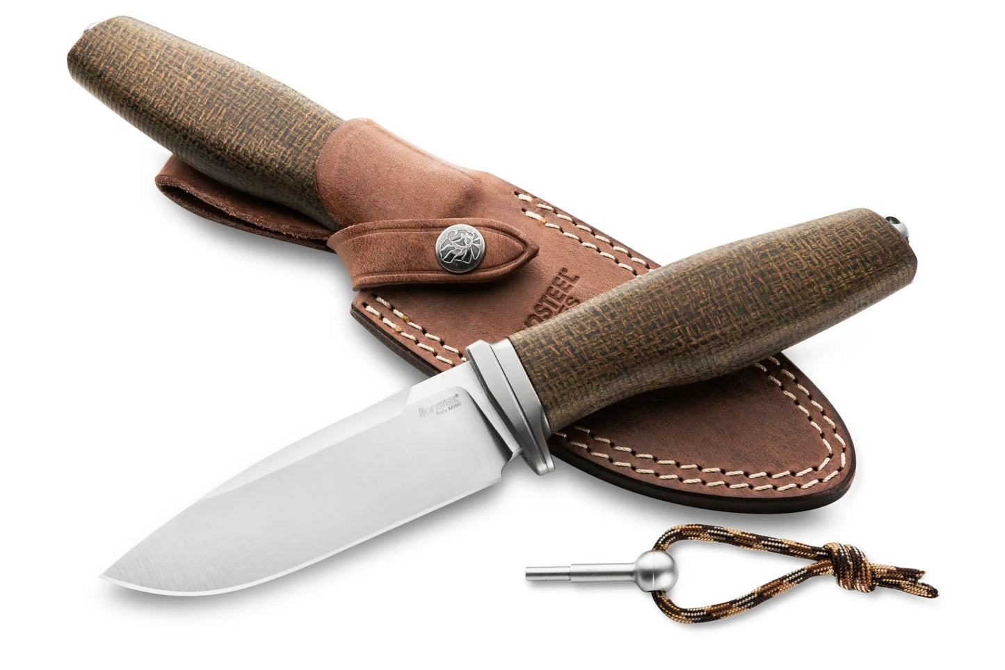LionSteel Acha 4.21" M390 Satin Green Burlap Micarta Fixed Blade Knife AH BLG