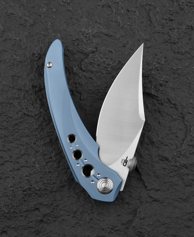 Bestech Razon 3.87" Magnacut Blue Titanium Folding Knife by Kombou BT2406A