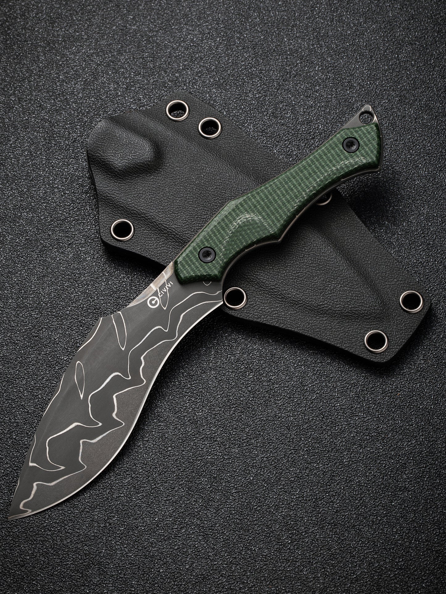 Civivi Vaquita II 3.2" Damascus Green Canvas Micarta Mini Kukri Fixed Blade Knife by Nate Matlack C047C-DS2