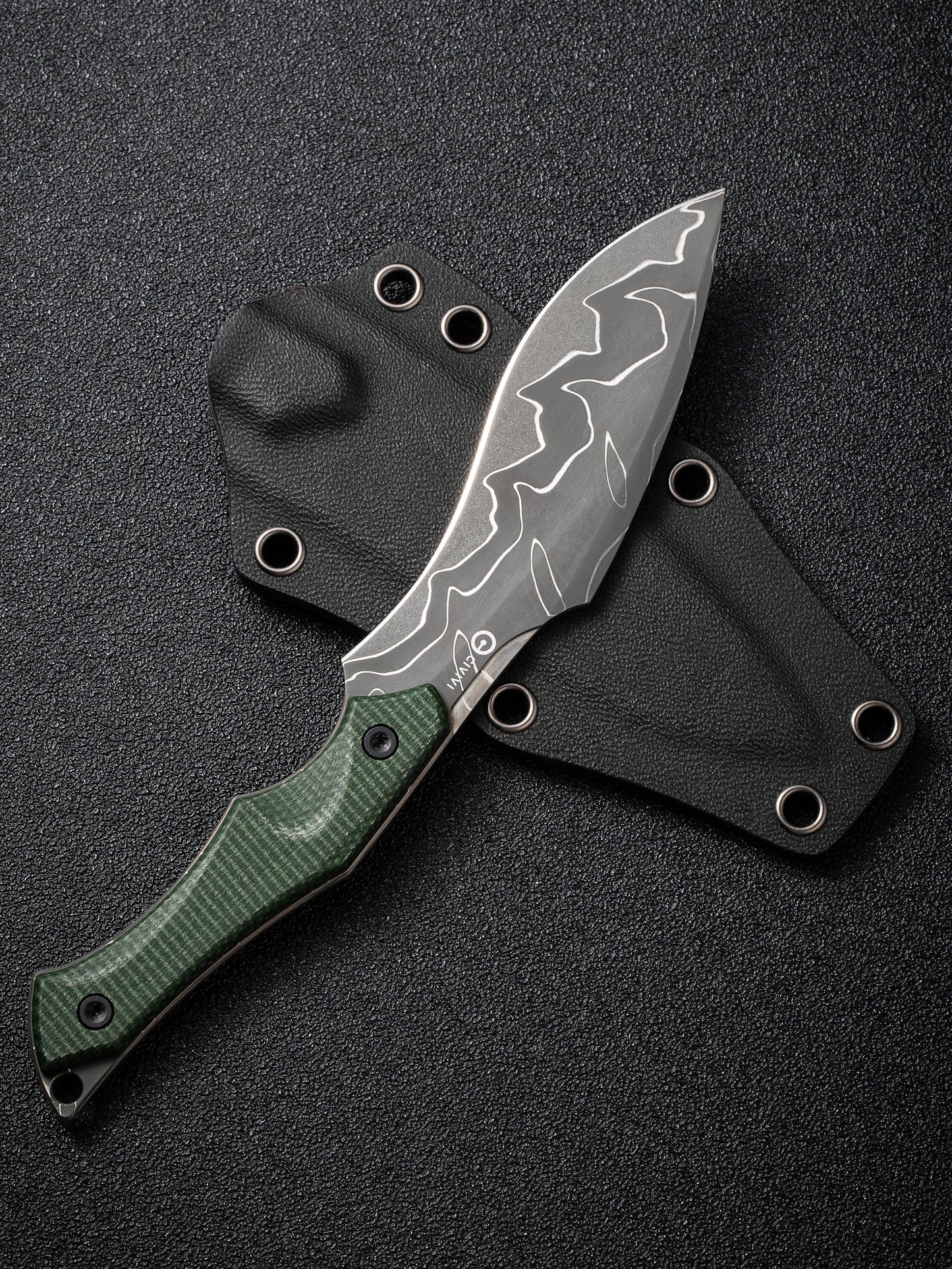 Civivi Vaquita II 3.2" Damascus Green Canvas Micarta Mini Kukri Fixed Blade Knife by Nate Matlack C047C-DS2