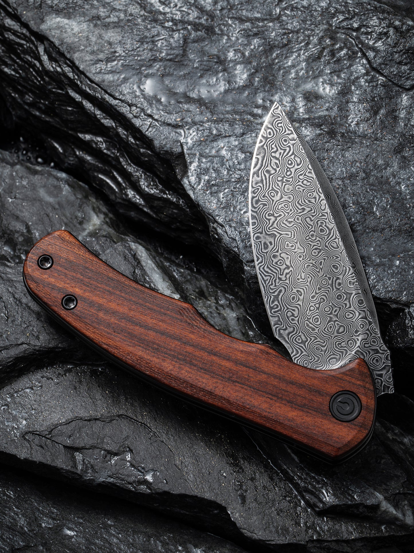 Civivi Mini Praxis 2.98" Black Damascus Guibourtia Wood Folding Knife C18026C-DS1