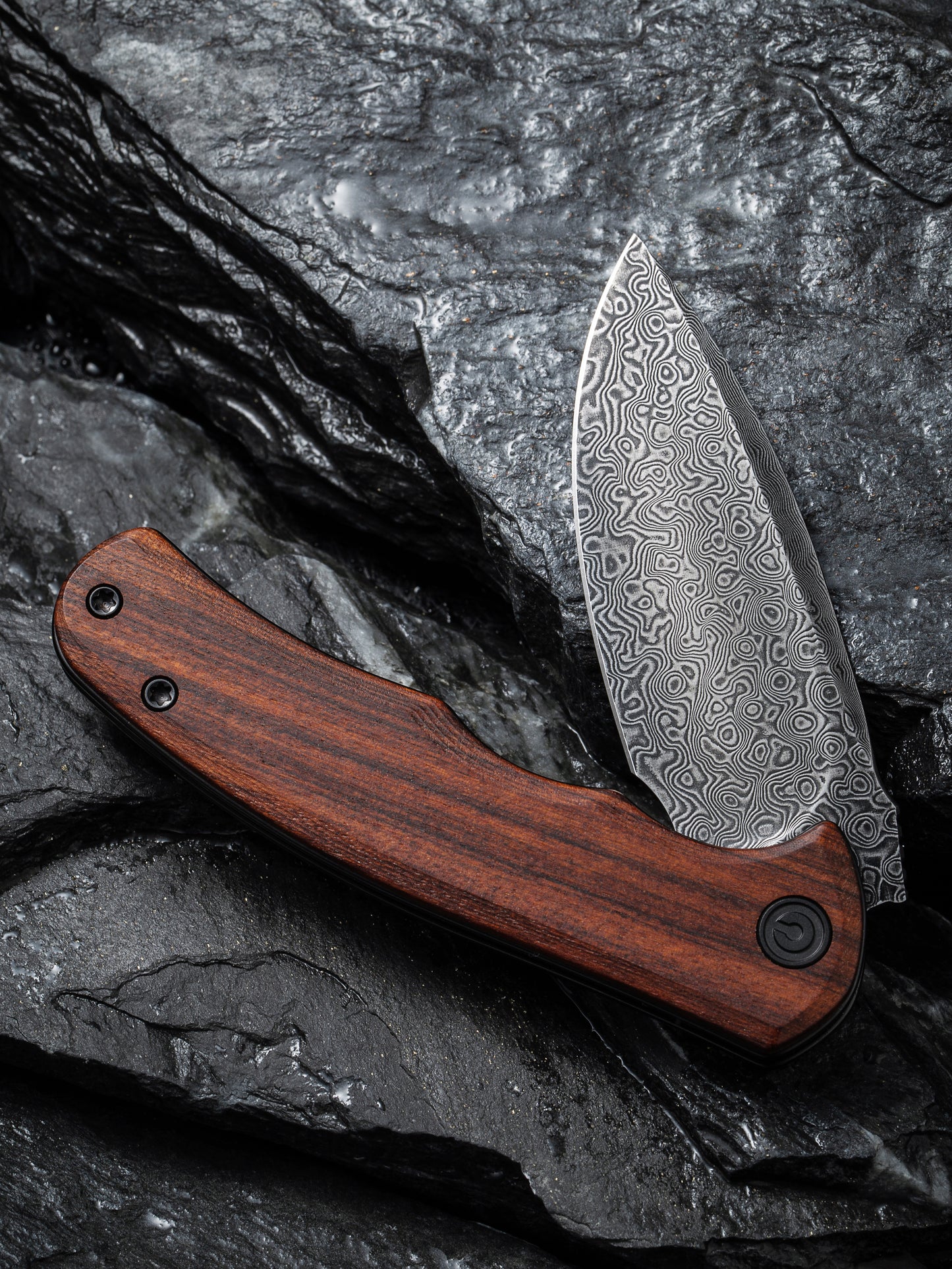 Civivi Mini Praxis 2.98" Black Damascus Cuibourtia Wood Folding Knife C18026C-DS1