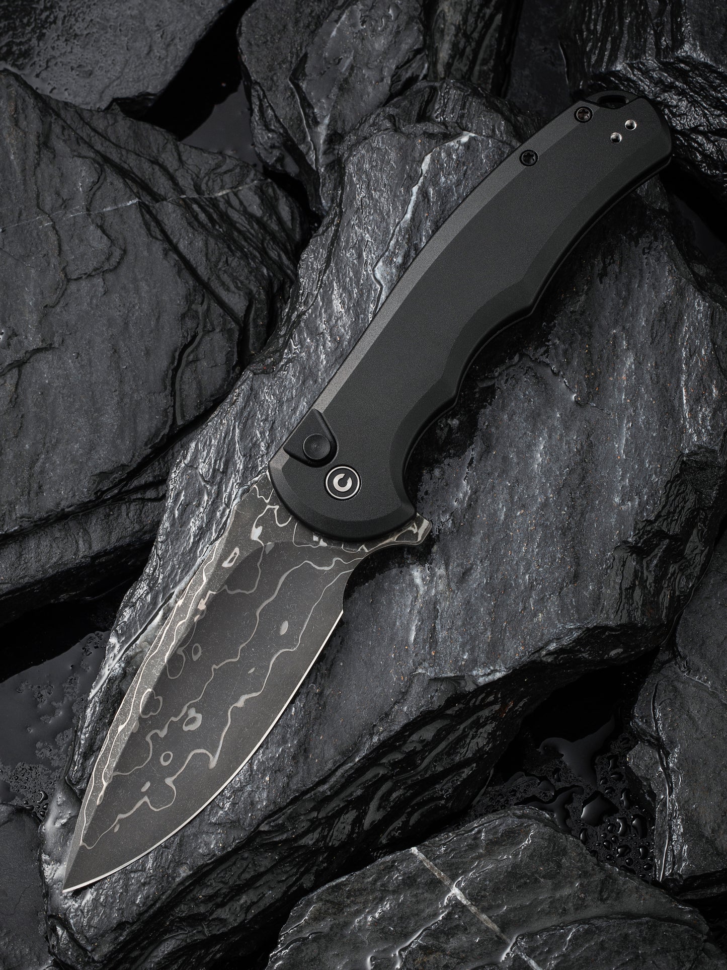 Civivi Praxis Button Lock 3.75" Damascus Aluminium Folding Knife C18026E-DS1