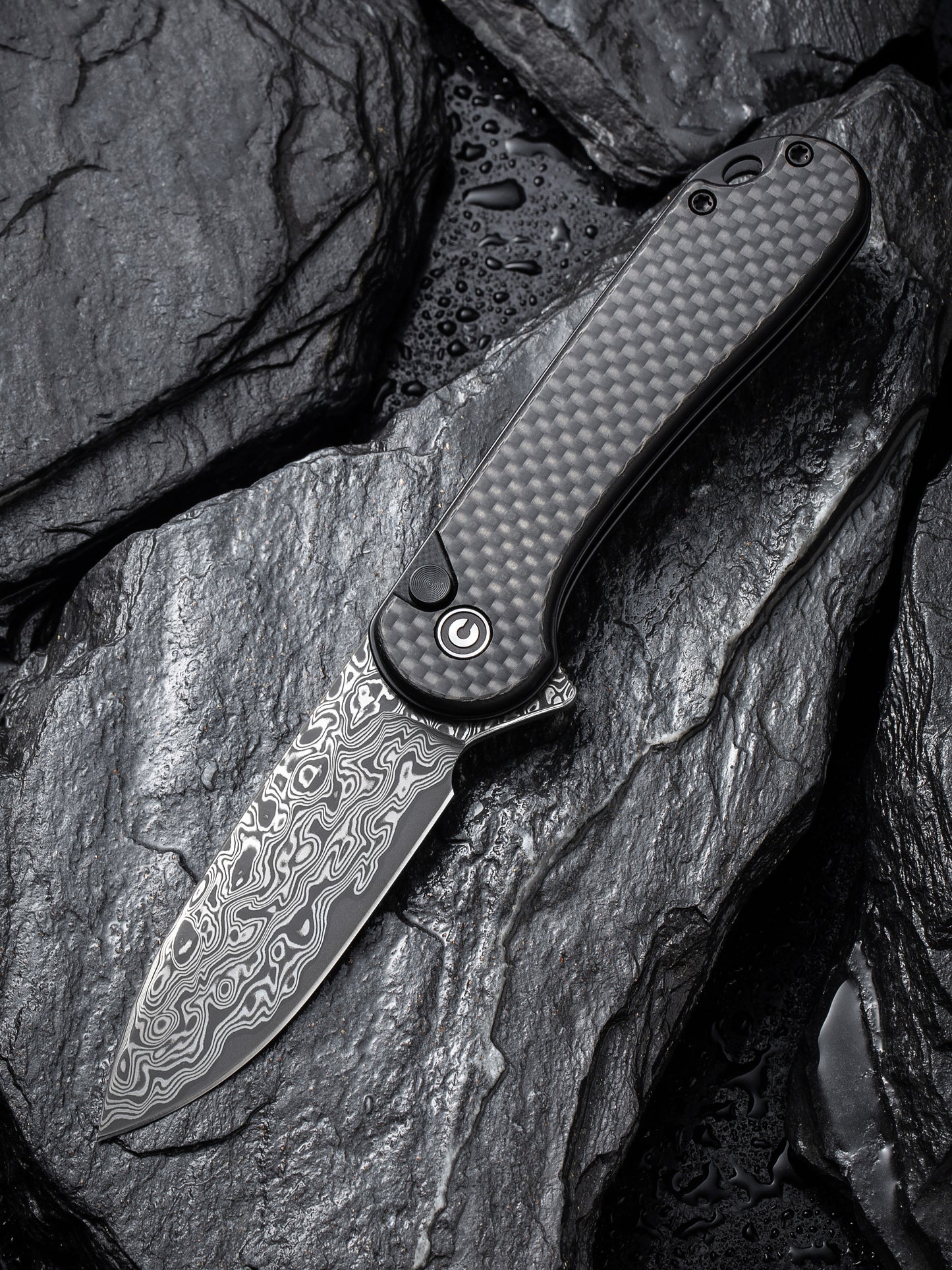 Civivi Elementum II Button Lock 2.96" Damascus Twill Carbon Fiber G10 Folding Knife C18062PB-DS1