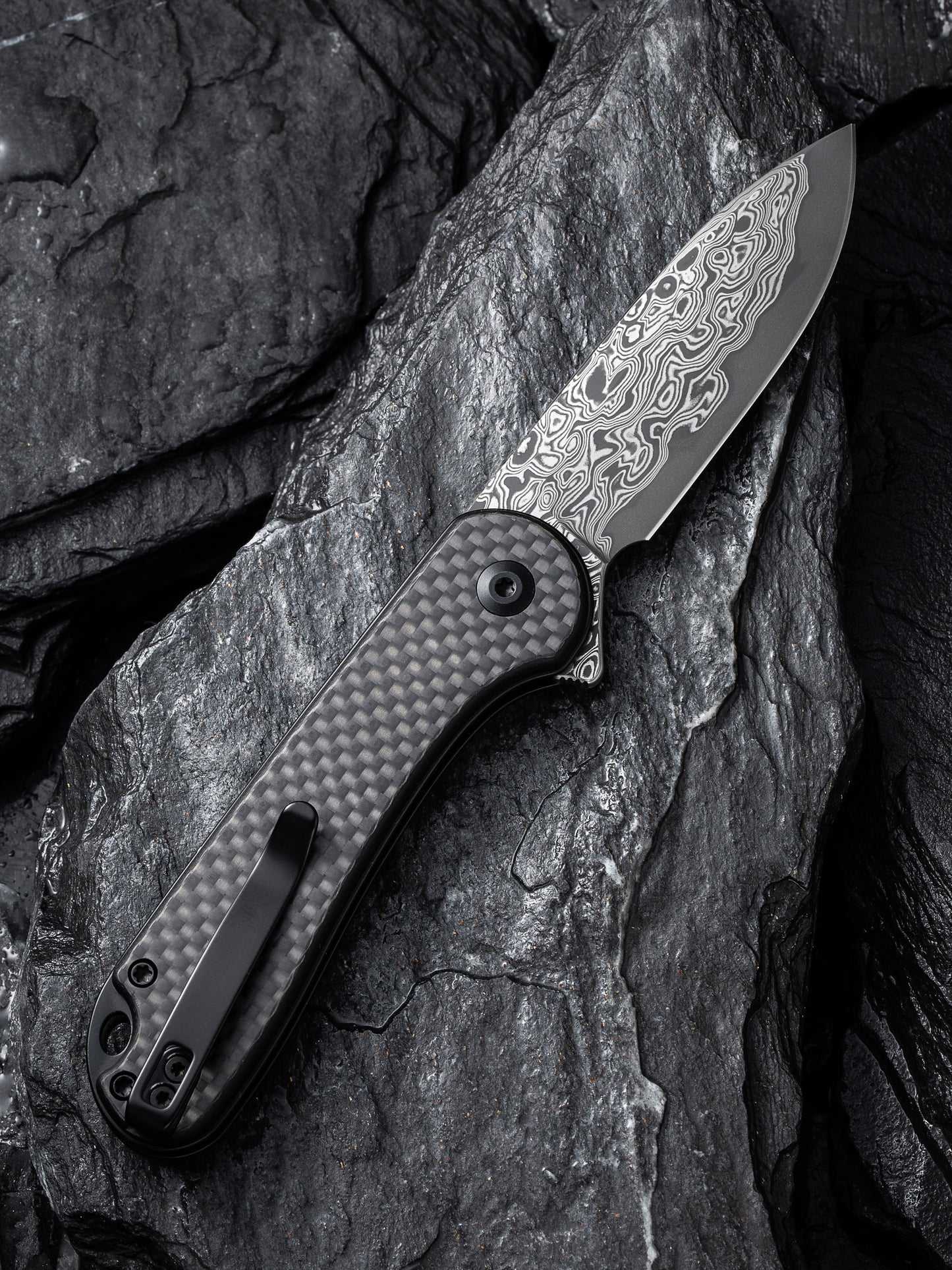 Civivi Elementum II Button Lock 2.96" Damascus Twill Carbon Fiber G10 Folding Knife C18062PB-DS1
