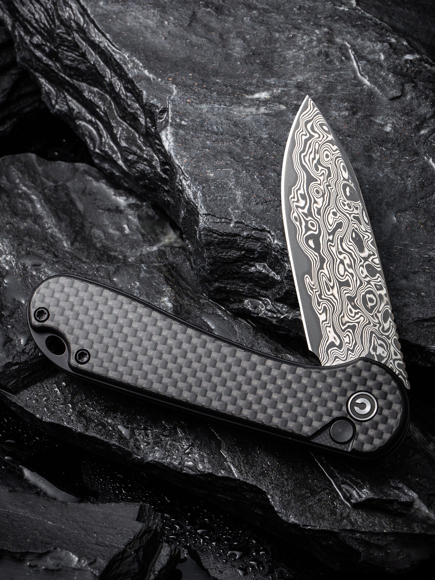 Civivi Elementum II Button Lock 2.96" Damascus Twill Carbon Fiber G10 Folding Knife C18062PB-DS1