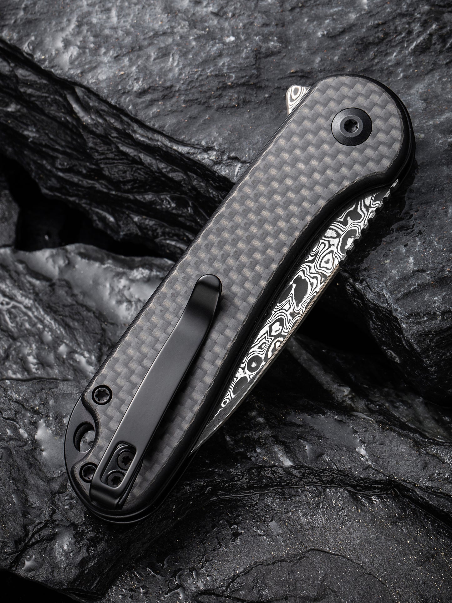 Civivi Elementum II Button Lock 2.96" Damascus Twill Carbon Fiber G10 Folding Knife C18062PB-DS1