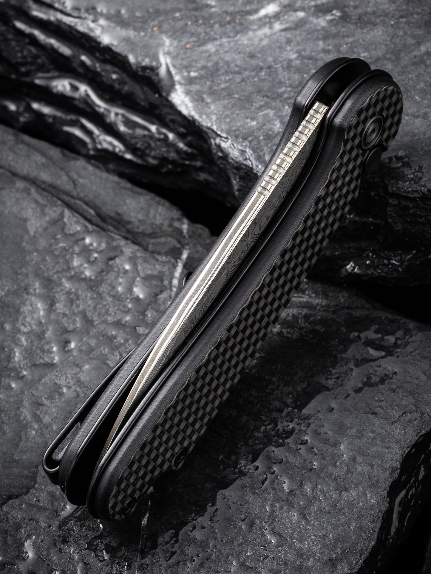 Civivi Elementum II Button Lock 2.96" Damascus Twill Carbon Fiber G10 Folding Knife C18062PB-DS1