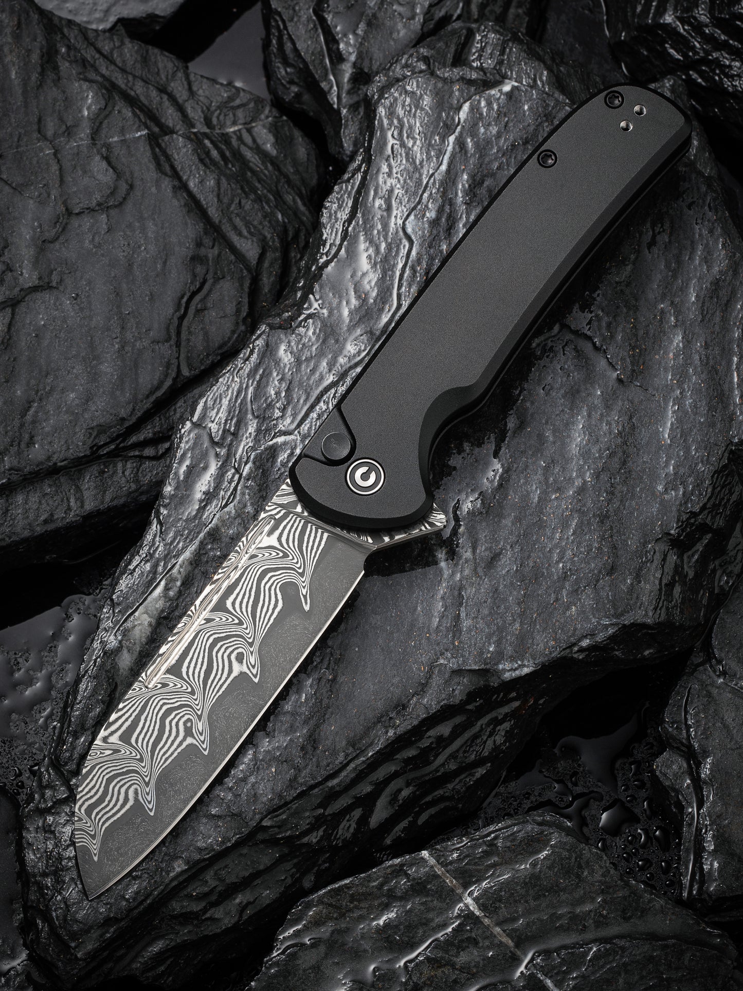 Civivi Chevalier II 3.47" Damascus Black Aluminium Button Lock Folding Knife C20022B-DS1