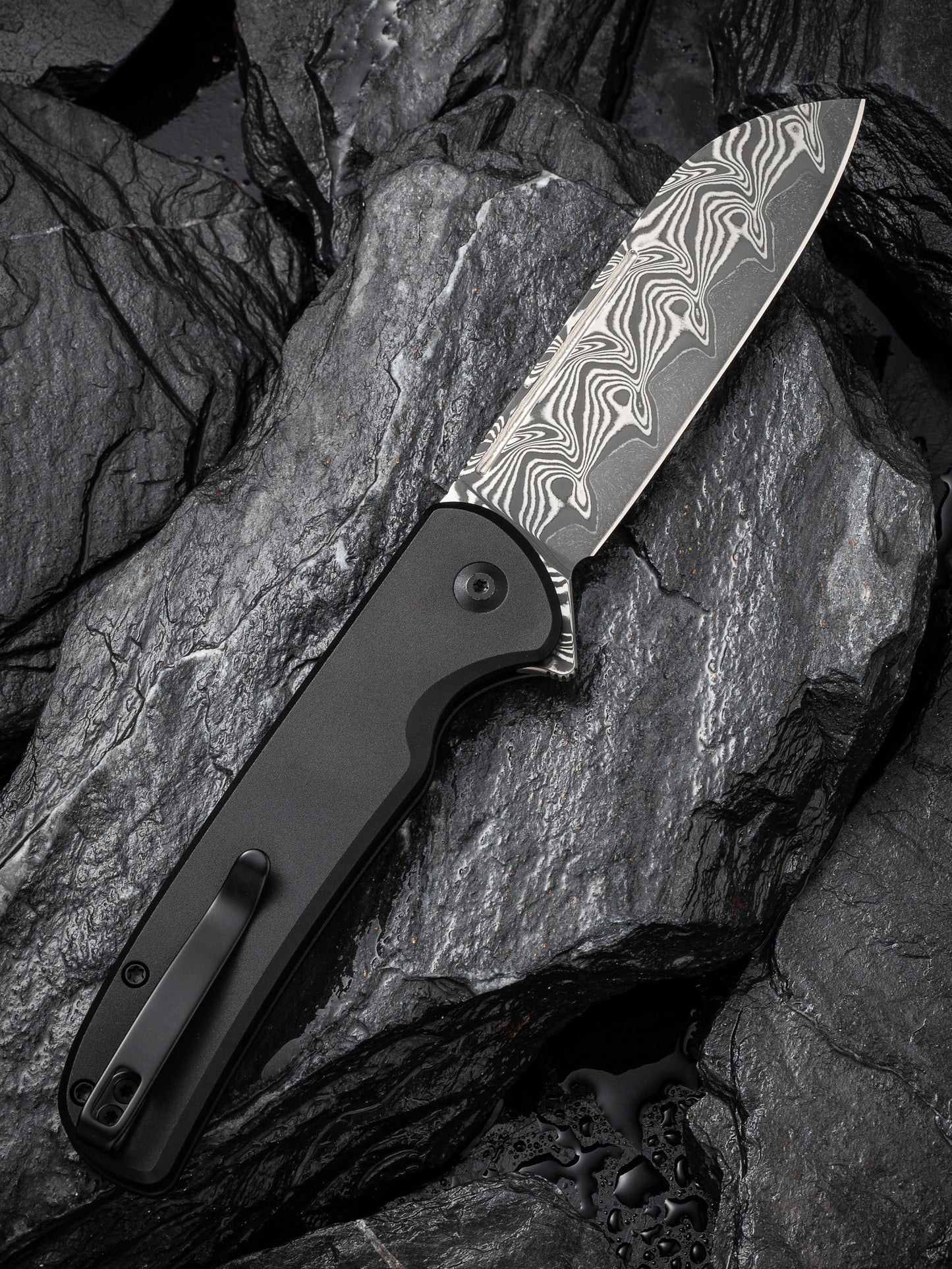 Civivi Chevalier II 3.47" Damascus Black Aluminium Button Lock Folding Knife C20022B-DS1