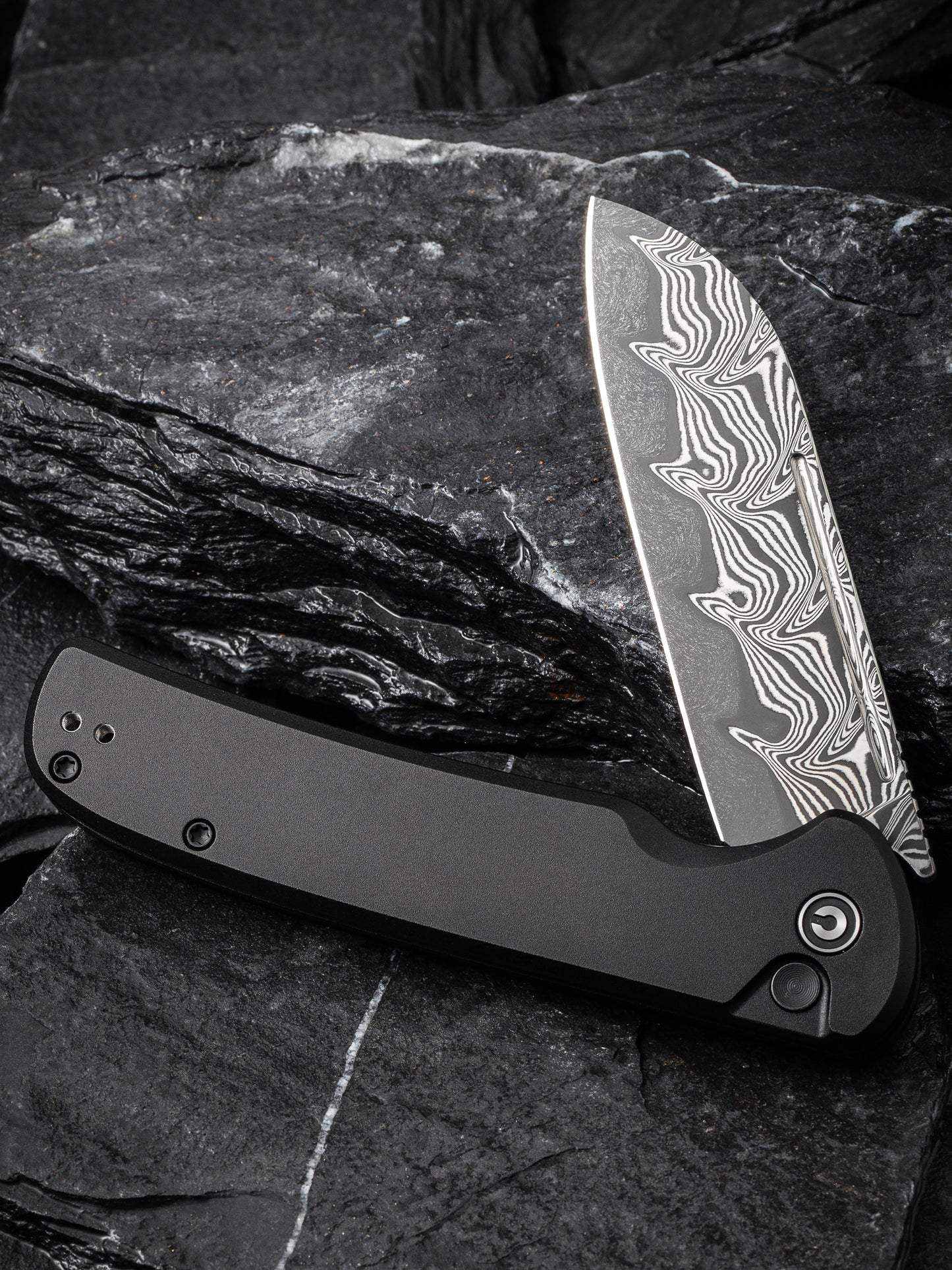 Civivi Chevalier II 3.47" Damascus Black Aluminium Button Lock Folding Knife C20022B-DS1