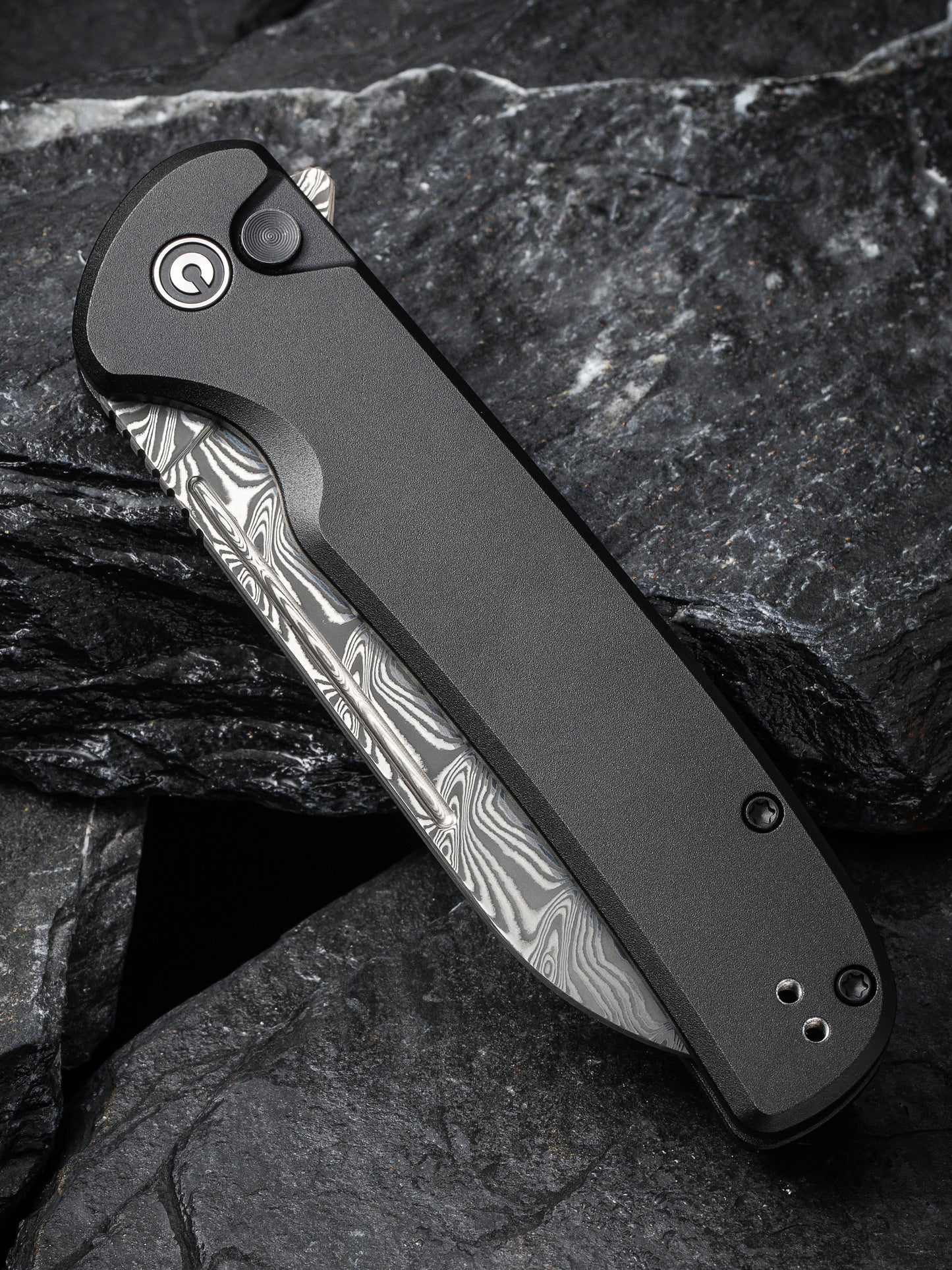 Civivi Chevalier II 3.47" Damascus Black Aluminium Button Lock Folding Knife C20022B-DS1