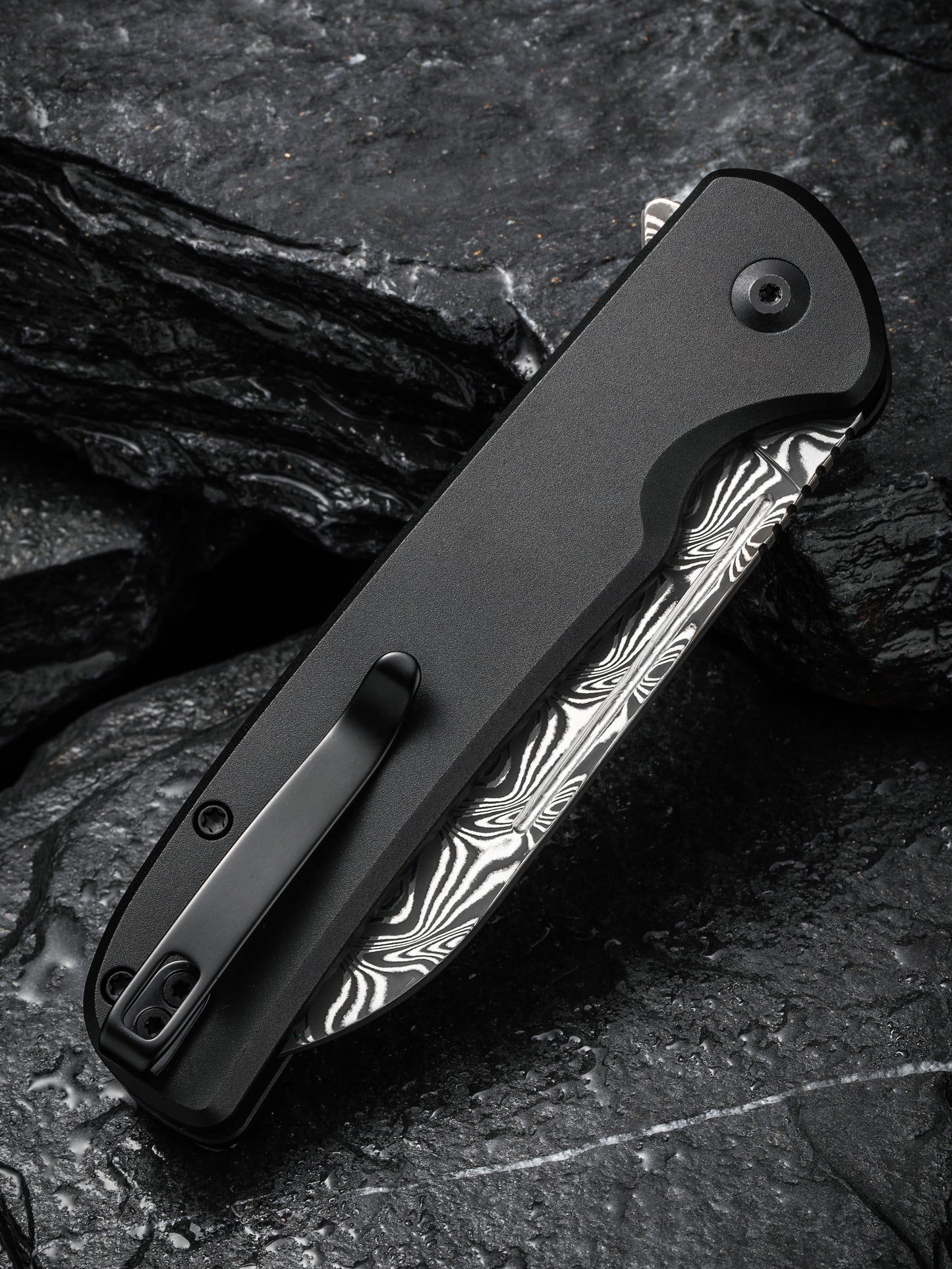 Civivi Chevalier II 3.47" Damascus Black Aluminium Button Lock Folding Knife C20022B-DS1