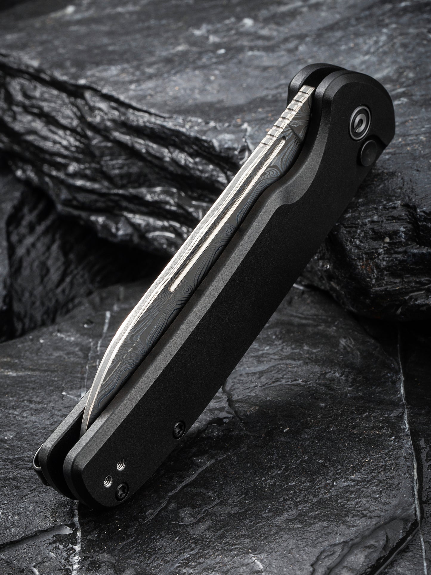 Civivi Chevalier II 3.47" Damascus Black Aluminium Button Lock Folding Knife C20022B-DS1